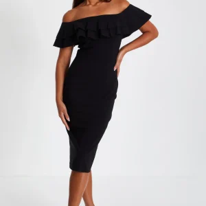 Vestido Negro Bardot Ruffle