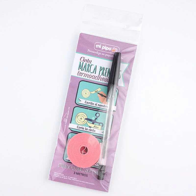 Cinta Marca Prendas termoadhesiva con boli Rosa